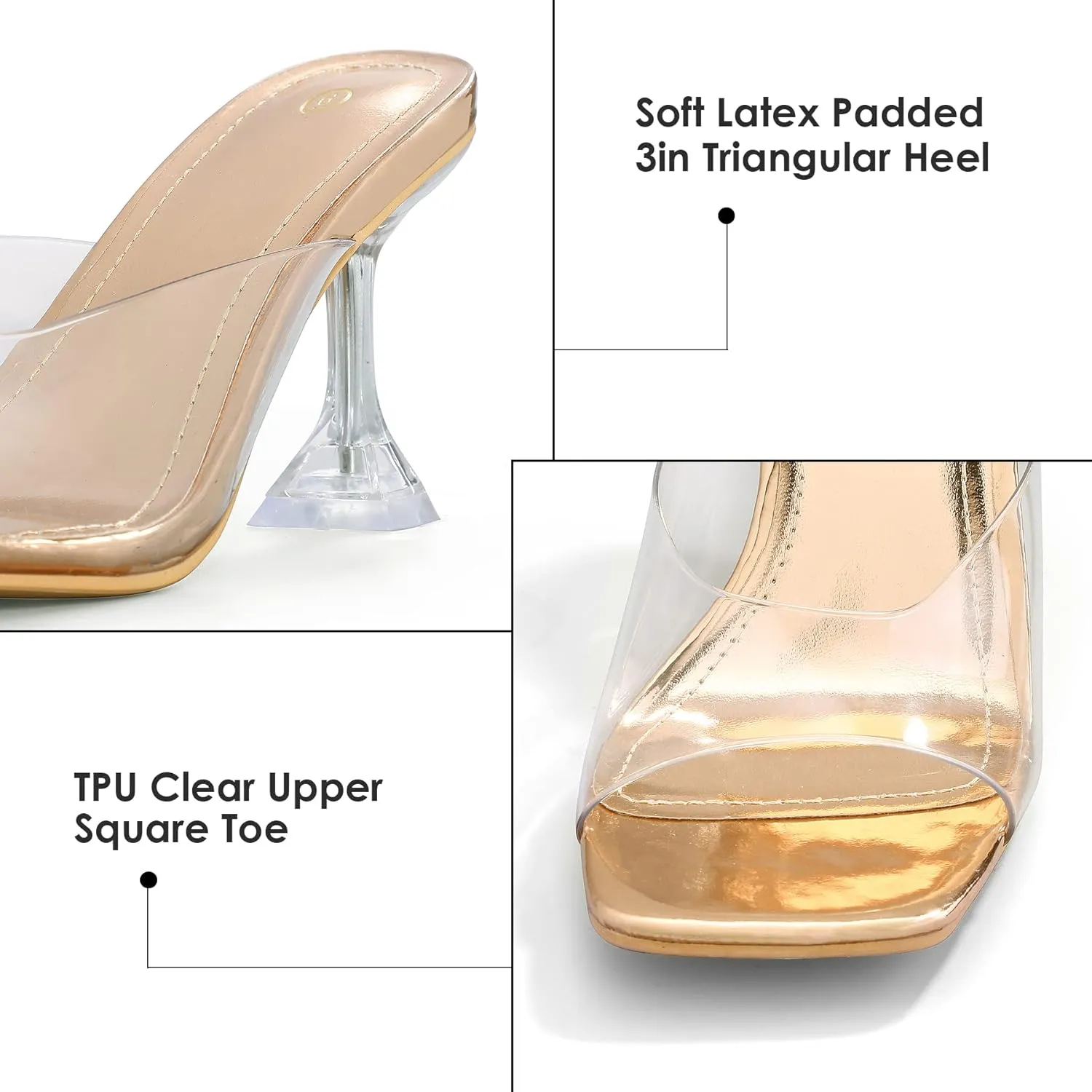 mysoft Women's Clear Heeled Sandals Square Toe Transparent Stiletto Mules Open Toe Slip on Dress Shoes