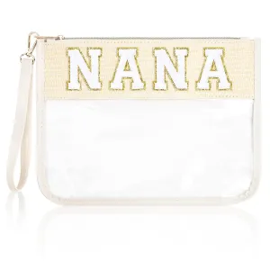 Nana Bag Grandma Gifts Mama Chenille Letter Clear Makeup Bag Pouch Clear Zipper Pouch with Wristlet Travel Cosmetic Bag Graduation Retirement Grandma Gifts for Women