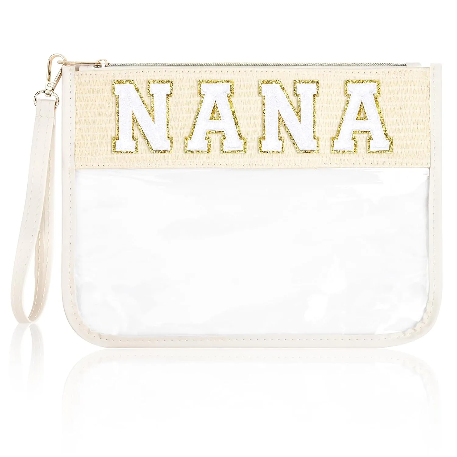 Nana Bag Grandma Gifts Mama Chenille Letter Clear Makeup Bag Pouch Clear Zipper Pouch with Wristlet Travel Cosmetic Bag Graduation Retirement Grandma Gifts for Women