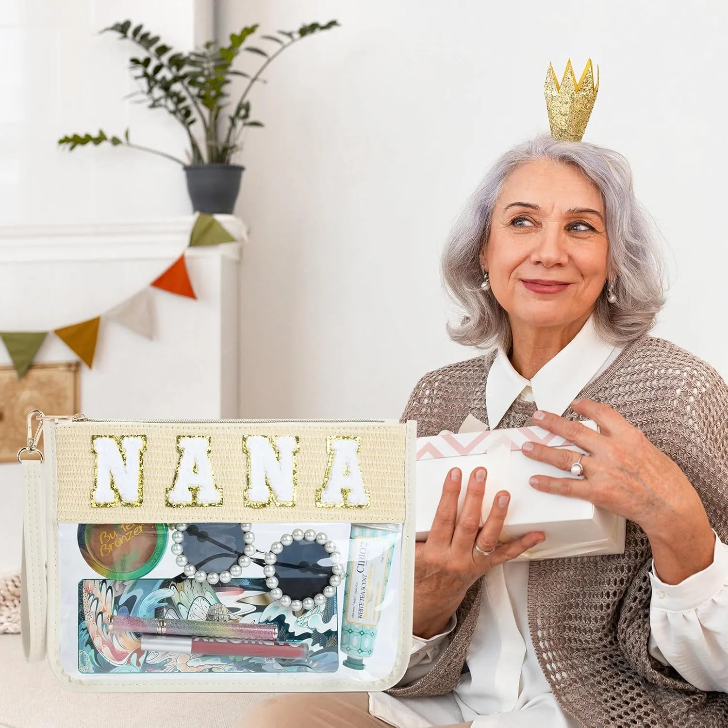 Nana Bag Grandma Gifts Mama Chenille Letter Clear Makeup Bag Pouch Clear Zipper Pouch with Wristlet Travel Cosmetic Bag Graduation Retirement Grandma Gifts for Women