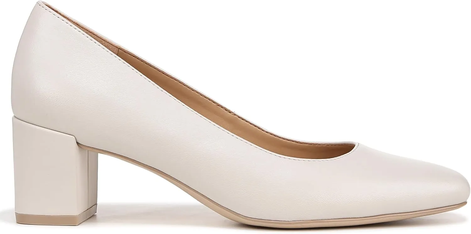 Naturalizer Womens Karina Square Toe Pump Satin Pearl White Leather 9 M