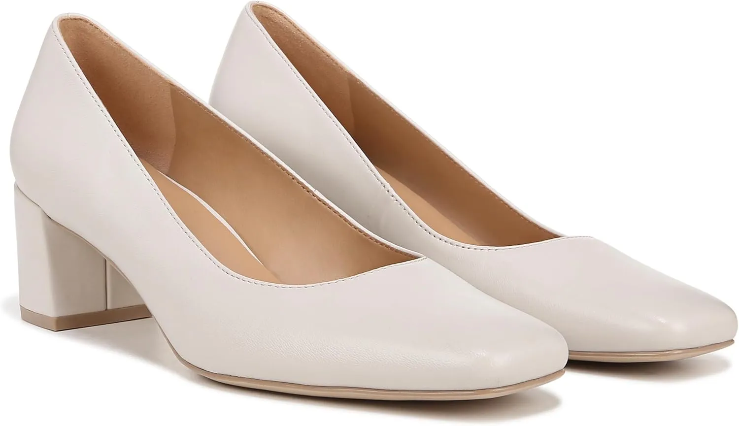 Naturalizer Womens Karina Square Toe Pump Satin Pearl White Leather 9 M