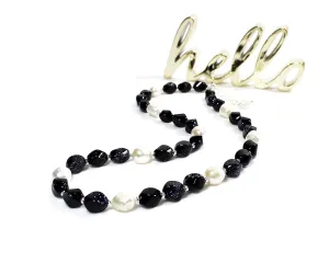 Navy Blue Goldstone Necklace, Cultured White Freshwater Pearl Necklace, Twisted Dark Blue Stone Necklace, Midnight Blue Stone Necklace, Jewelry Inspirations