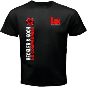 New HK Heckler & Kock No Compromise Firearms T-Shirt Funny Cotton Tee Gift Men BlackOne Size