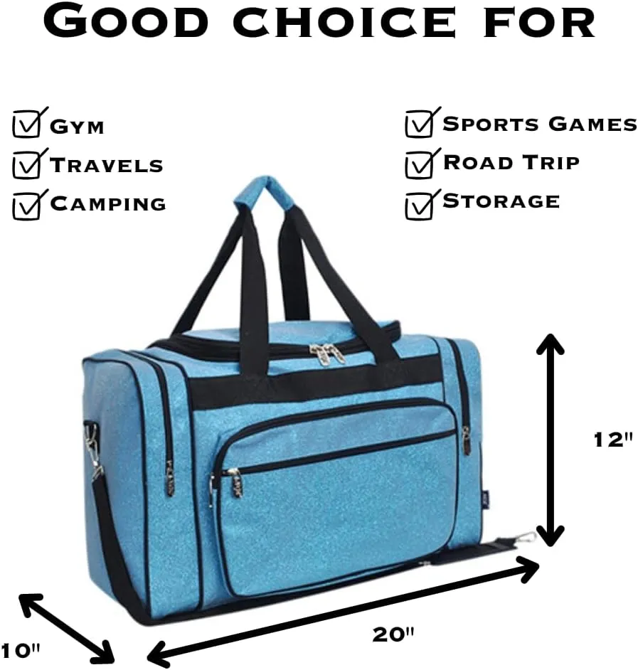 NGIL Glitter Canvas 20" inch Weekender Overnight Travel Carry-On Luggage Sports Gym Duffle Bag for Women (Glitter-Turquoise)