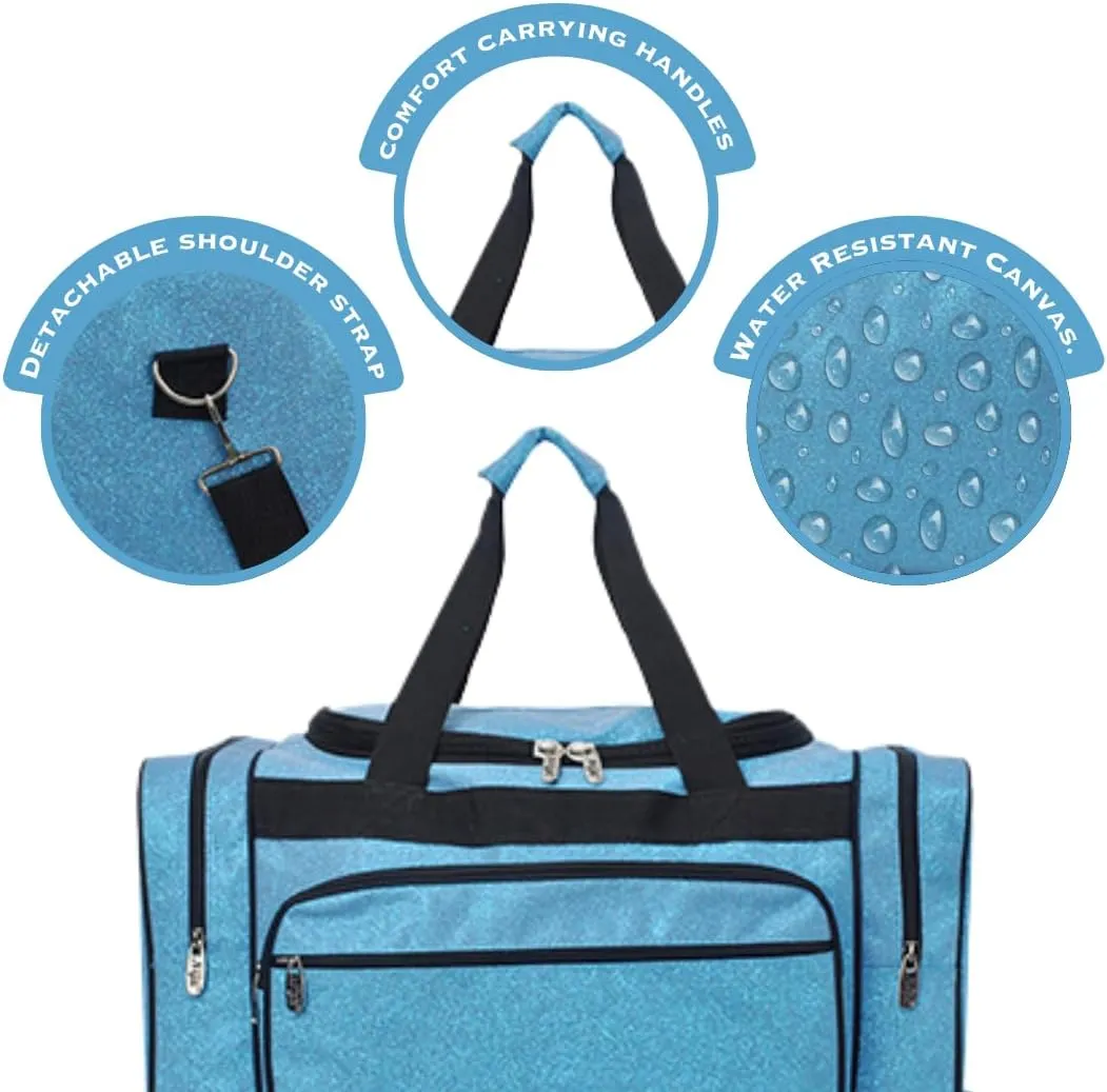 NGIL Glitter Canvas 20" inch Weekender Overnight Travel Carry-On Luggage Sports Gym Duffle Bag for Women (Glitter-Turquoise)