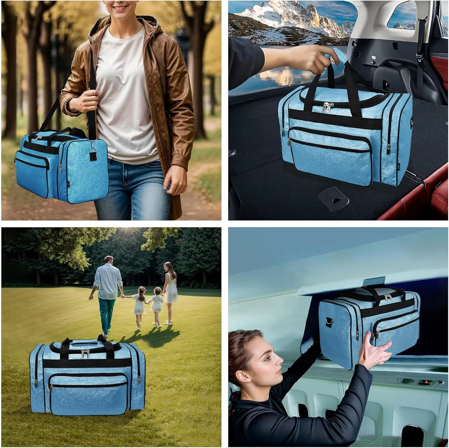 NGIL Glitter Canvas 20" inch Weekender Overnight Travel Carry-On Luggage Sports Gym Duffle Bag for Women (Glitter-Turquoise)