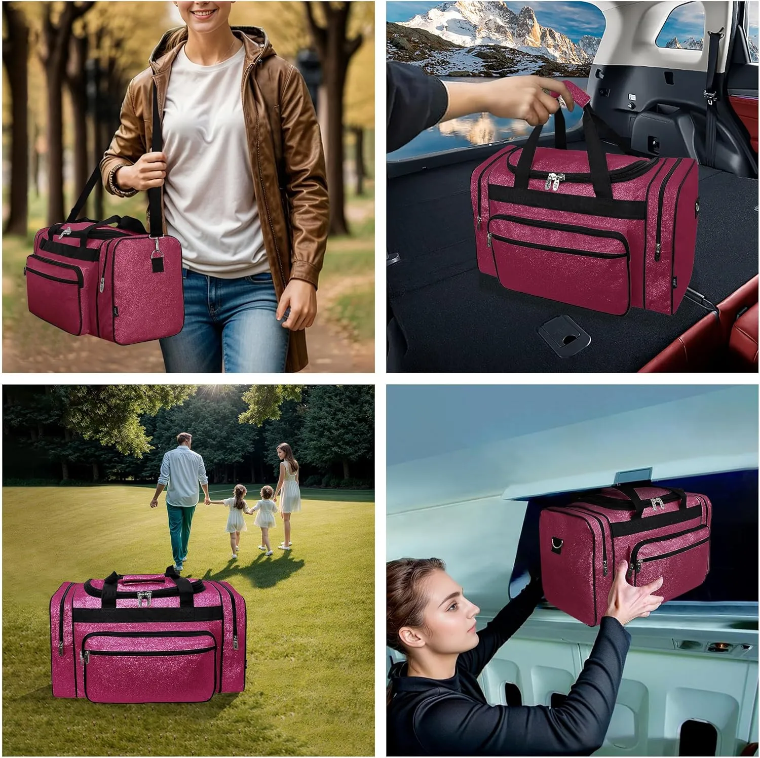 NGIL Glitter Canvas 20" inch Weekender Overnight Travel Carry-On Luggage Sports Gym Duffle Bag for Women (Hot Pink Glitter)