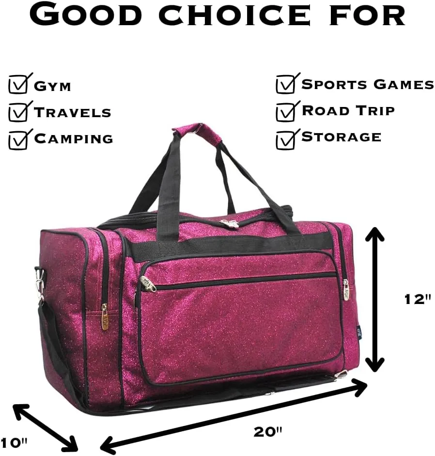 NGIL Glitter Canvas 20" inch Weekender Overnight Travel Carry-On Luggage Sports Gym Duffle Bag for Women (Hot Pink Glitter)