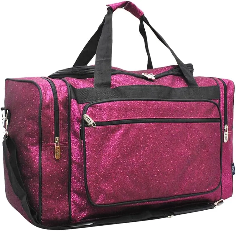 NGIL Glitter Canvas 20" inch Weekender Overnight Travel Carry-On Luggage Sports Gym Duffle Bag for Women (Hot Pink Glitter)
