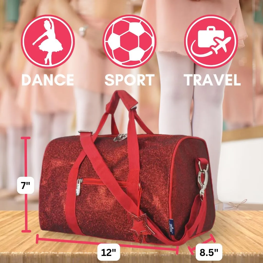 NGIL Large Super Star Duffle Bag for Dance, Sports, Ballet, Tumbling, and Gymnastic – Glitter Cheer with Shoulder Strap and Pockets (Glitter-Red, Small)