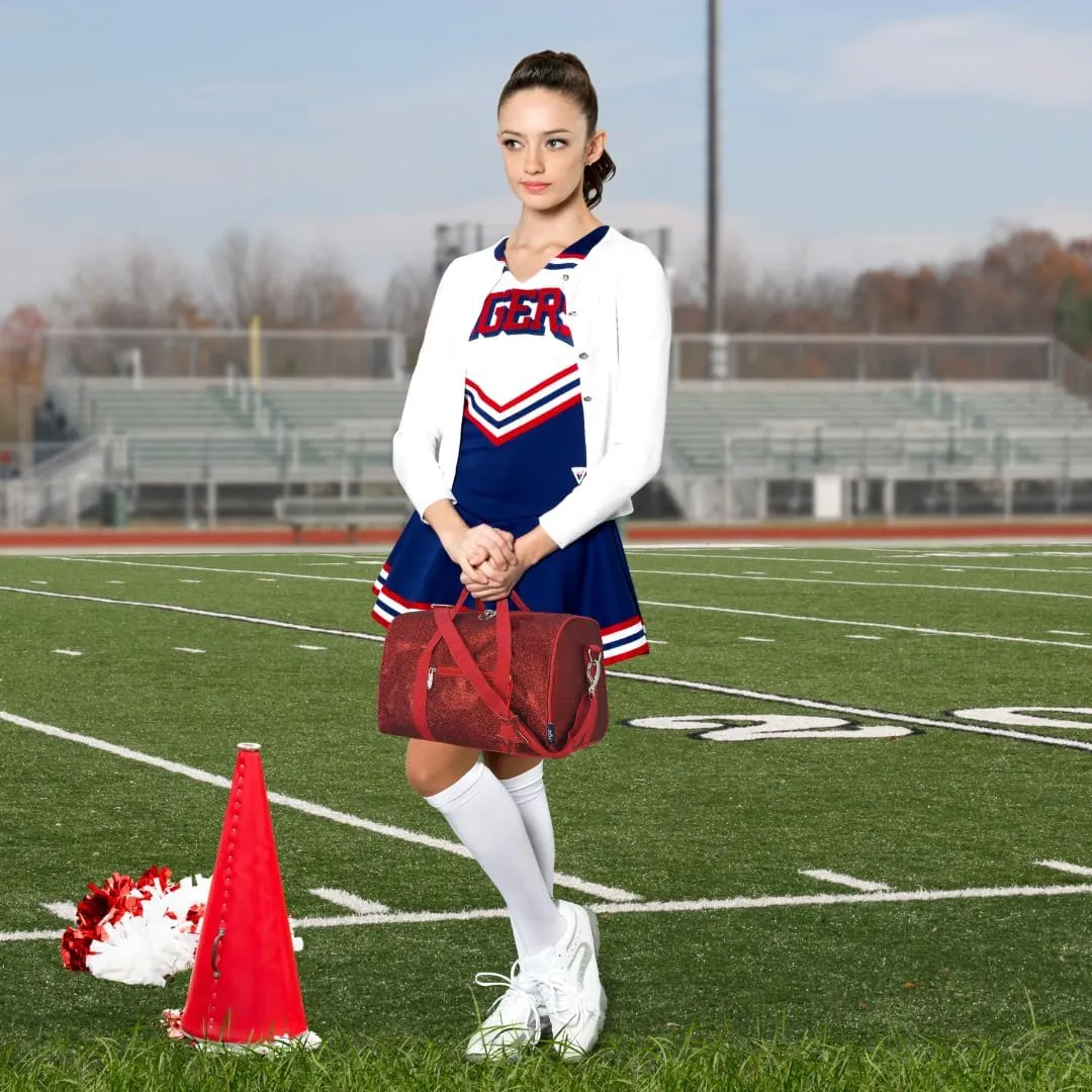 NGIL Large Super Star Duffle Bag for Dance, Sports, Ballet, Tumbling, and Gymnastic – Glitter Cheer with Shoulder Strap and Pockets (Glitter-Red, Small)