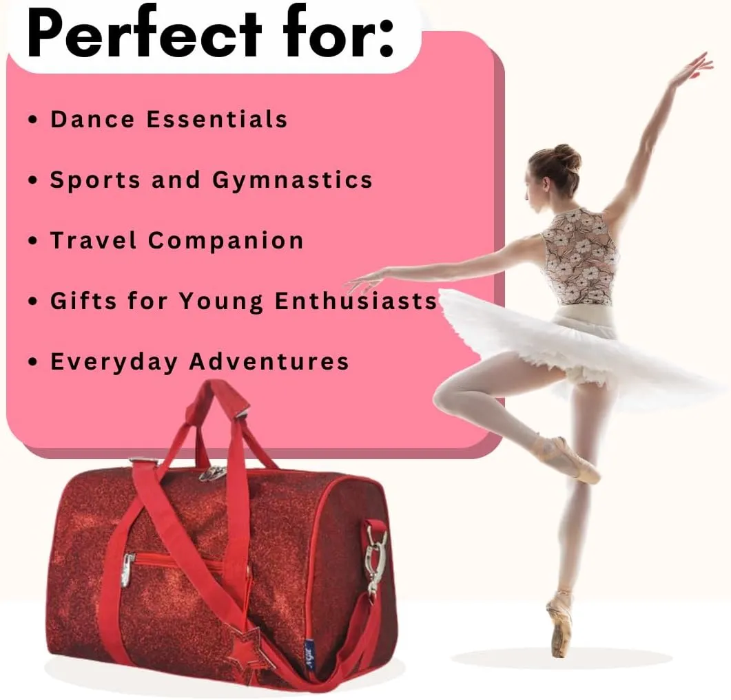 NGIL Large Super Star Duffle Bag for Dance, Sports, Ballet, Tumbling, and Gymnastic – Glitter Cheer with Shoulder Strap and Pockets (Glitter-Red, Small)