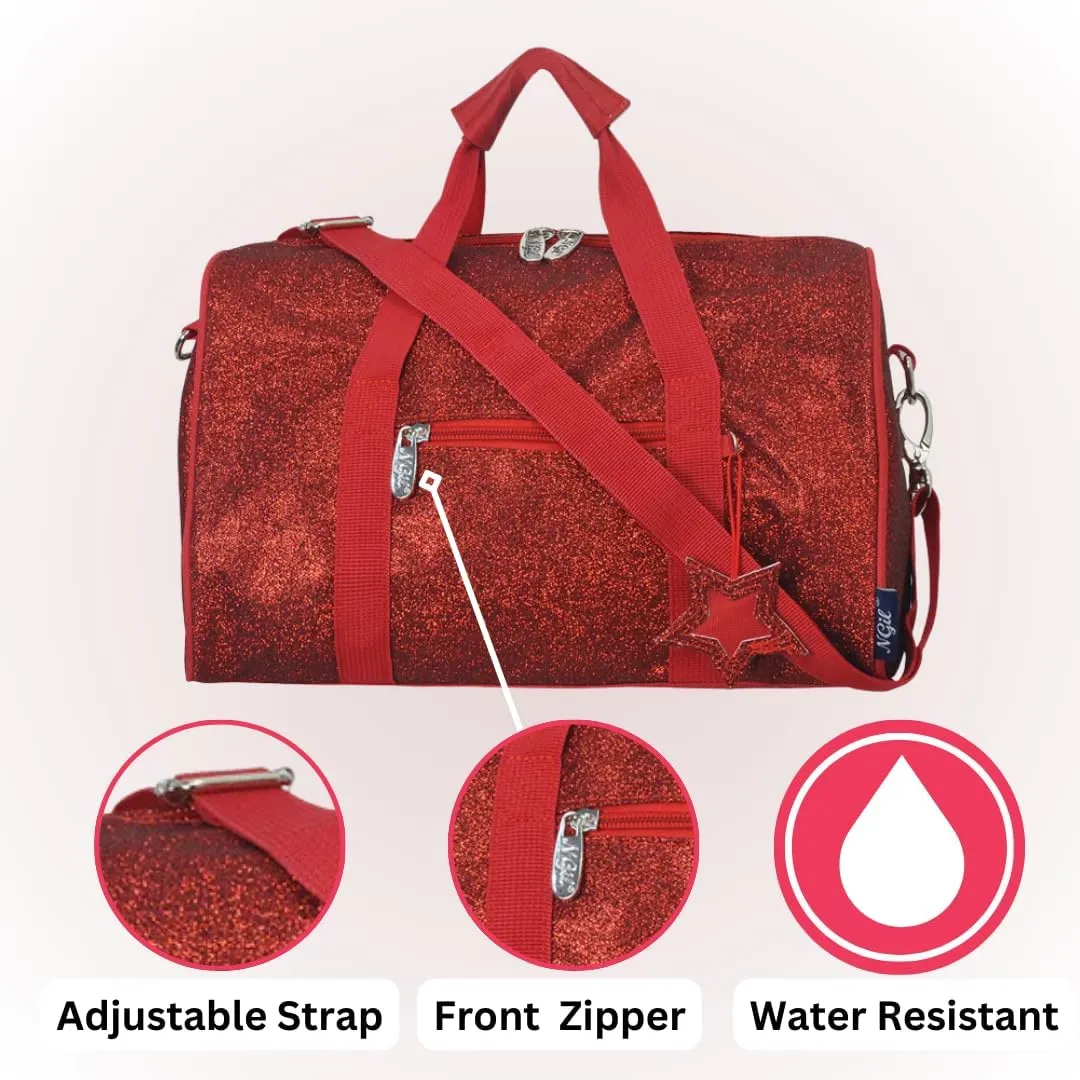 NGIL Large Super Star Duffle Bag for Dance, Sports, Ballet, Tumbling, and Gymnastic – Glitter Cheer with Shoulder Strap and Pockets (Glitter-Red, Small)