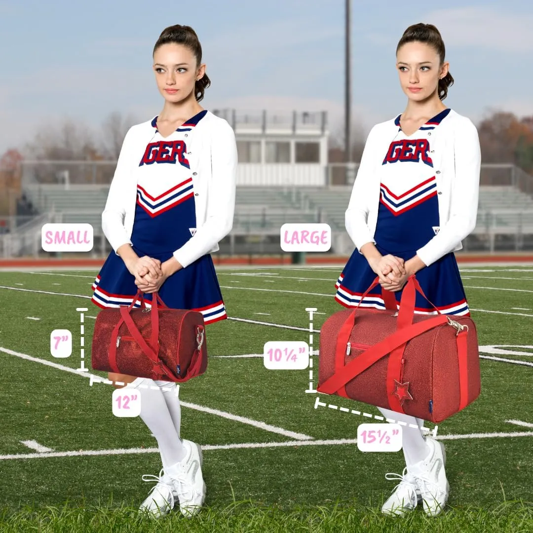 NGIL Large Super Star Duffle Bag for Dance, Sports, Ballet, Tumbling, and Gymnastic – Glitter Cheer with Shoulder Strap and Pockets (Glitter-Red, Small)