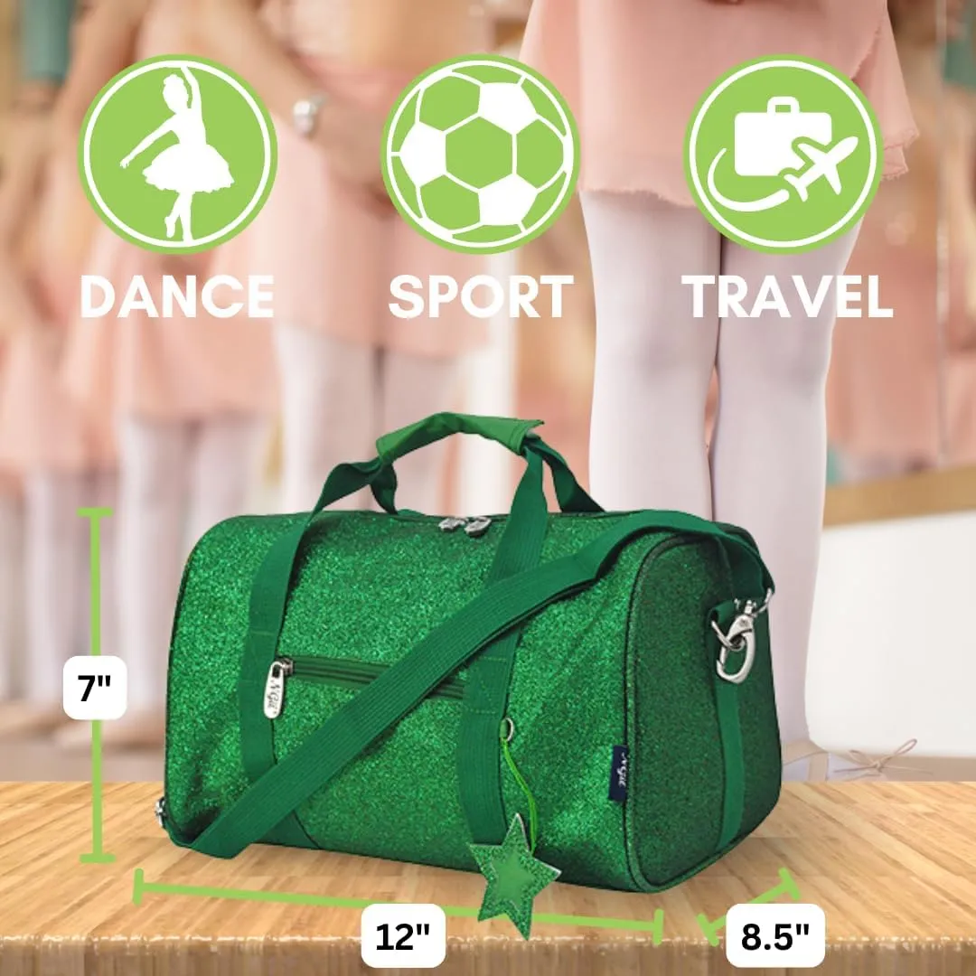 NGIL Mini Super Star Duffle Bag for Dance, Sports, Ballet, Tumbling, and Gymnastic – Glitter Cheer with Shoulder Strap and Pockets (Glitter-Green, Small)