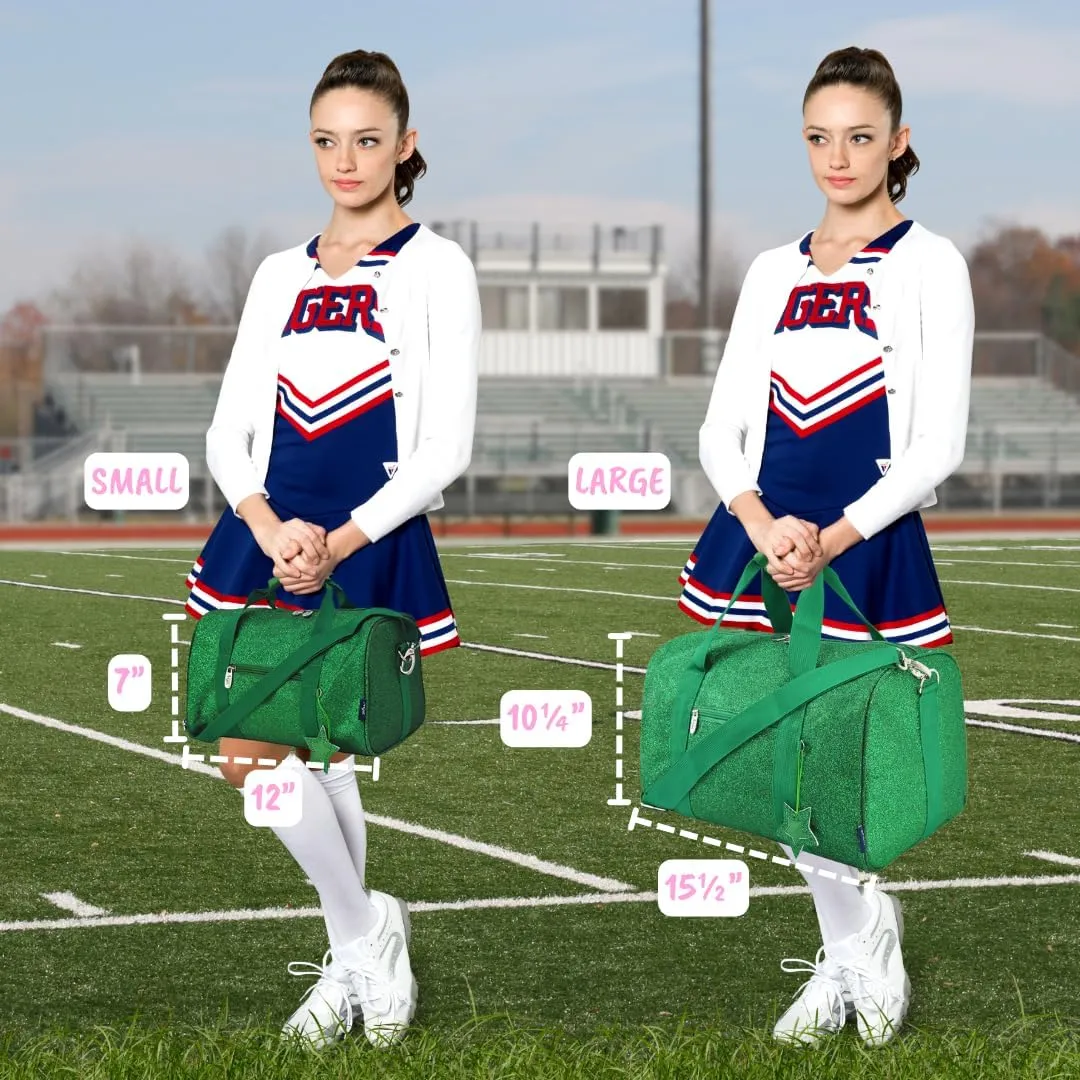 NGIL Mini Super Star Duffle Bag for Dance, Sports, Ballet, Tumbling, and Gymnastic – Glitter Cheer with Shoulder Strap and Pockets (Glitter-Green, Small)