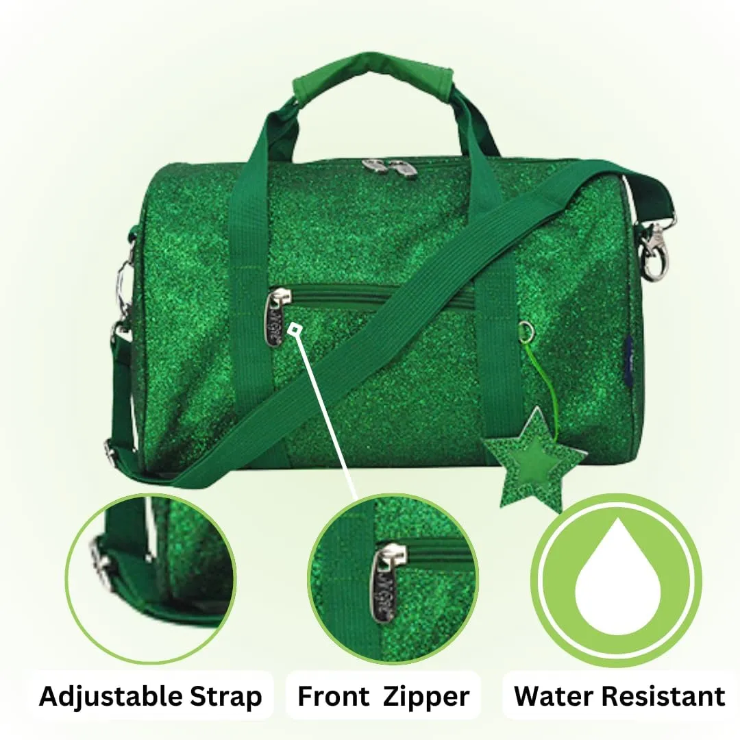 NGIL Mini Super Star Duffle Bag for Dance, Sports, Ballet, Tumbling, and Gymnastic – Glitter Cheer with Shoulder Strap and Pockets (Glitter-Green, Small)