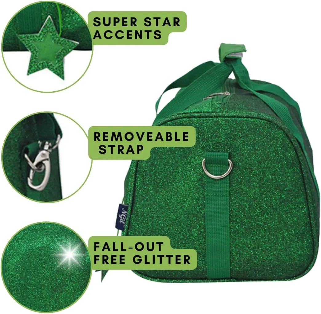 NGIL Mini Super Star Duffle Bag for Dance, Sports, Ballet, Tumbling, and Gymnastic – Glitter Cheer with Shoulder Strap and Pockets (Glitter-Green, Small)