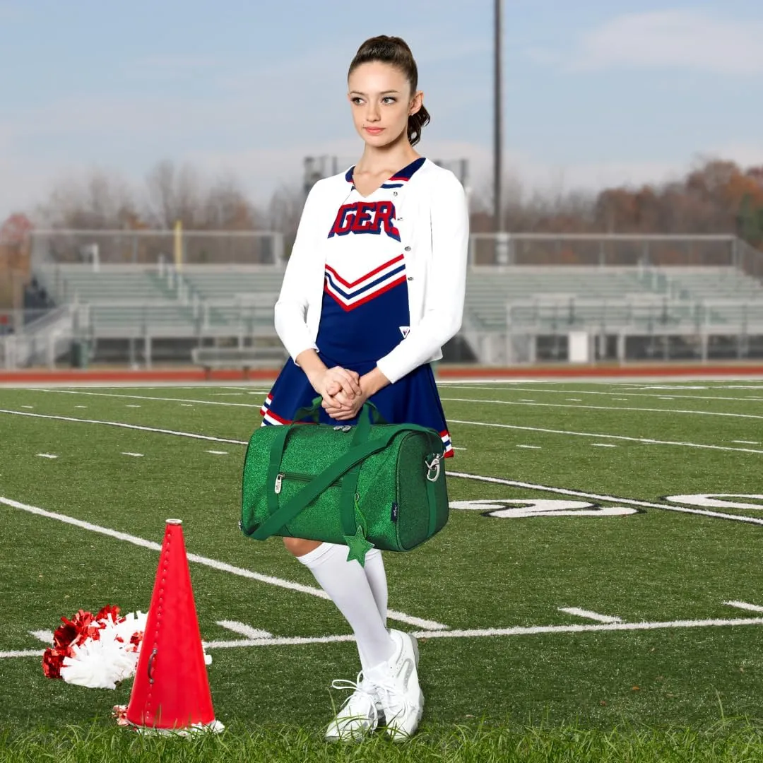 NGIL Mini Super Star Duffle Bag for Dance, Sports, Ballet, Tumbling, and Gymnastic – Glitter Cheer with Shoulder Strap and Pockets (Glitter-Green, Small)