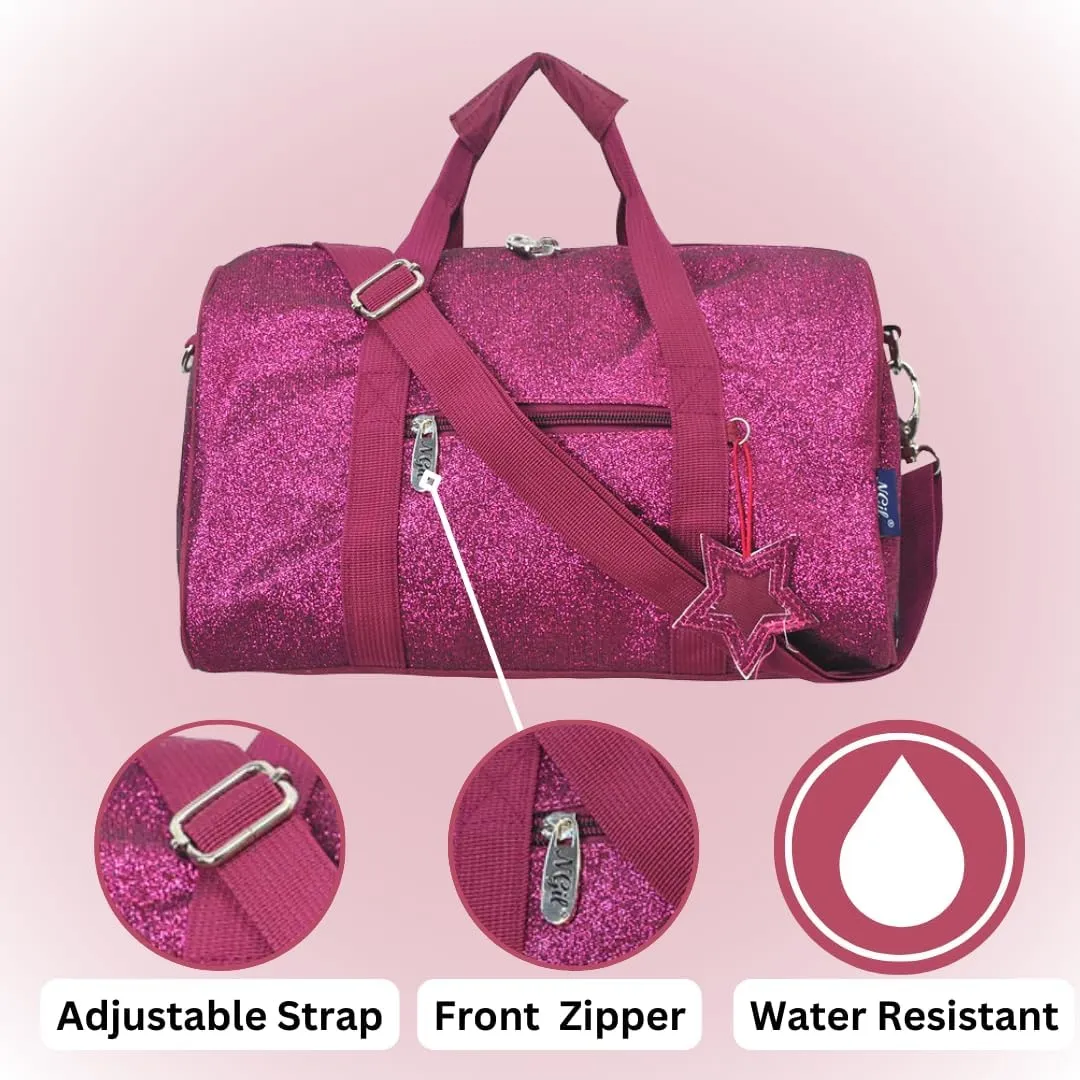 NGIL Mini Super Star Duffle Bag for Dance, Sports, Ballet, Tumbling, and Gymnastic – Glitter Cheer with Shoulder Strap and Pockets (Glitter-Hot Pink, Small)