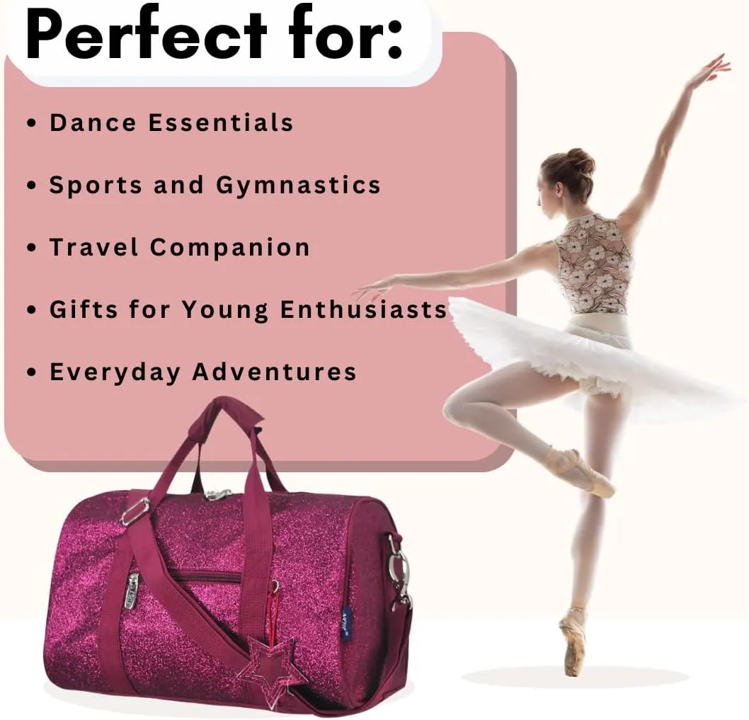 NGIL Mini Super Star Duffle Bag for Dance, Sports, Ballet, Tumbling, and Gymnastic – Glitter Cheer with Shoulder Strap and Pockets (Glitter-Hot Pink, Small)