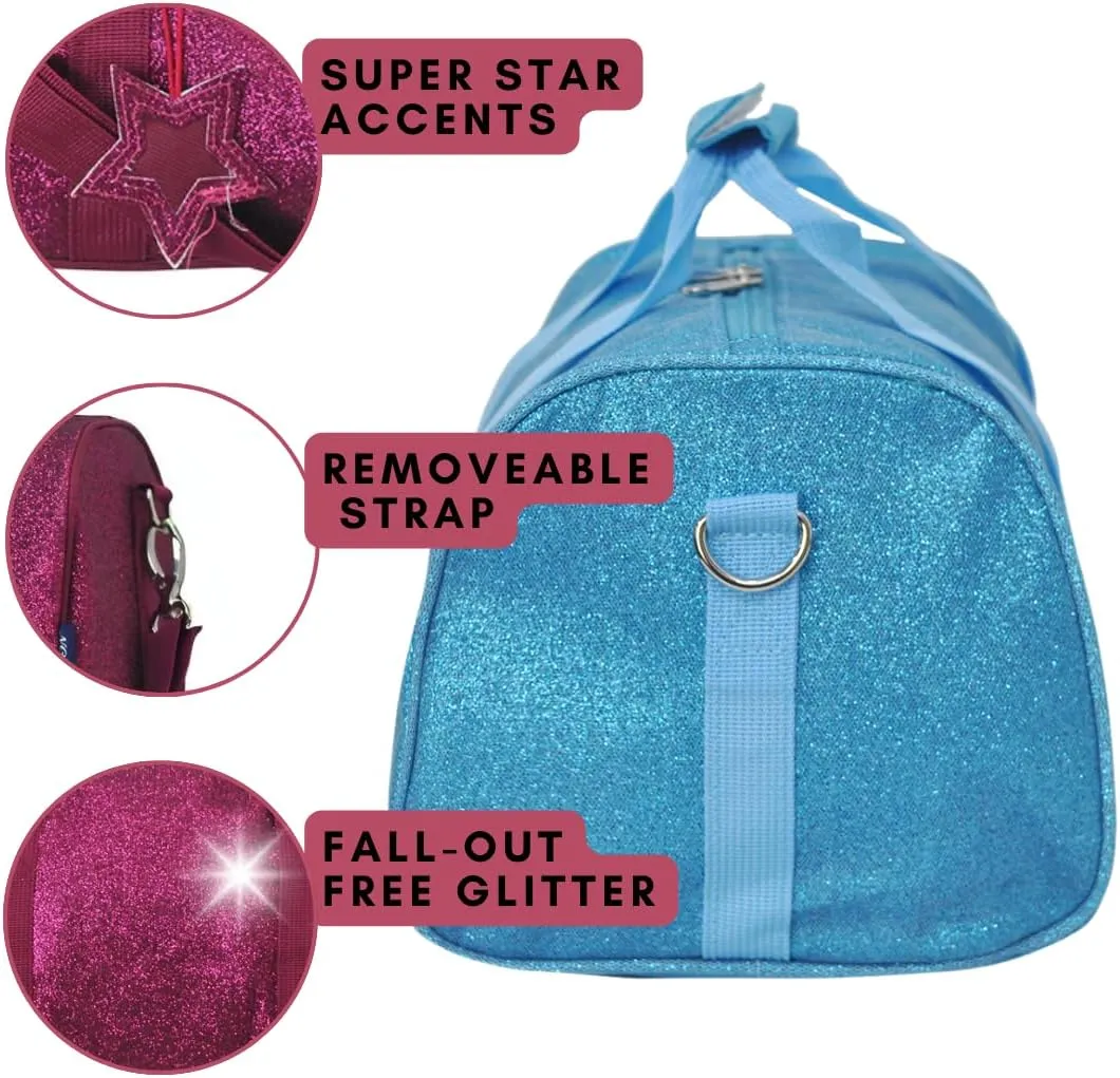NGIL Mini Super Star Duffle Bag for Dance, Sports, Ballet, Tumbling, and Gymnastic – Glitter Cheer with Shoulder Strap and Pockets (Glitter-Hot Pink, Small)