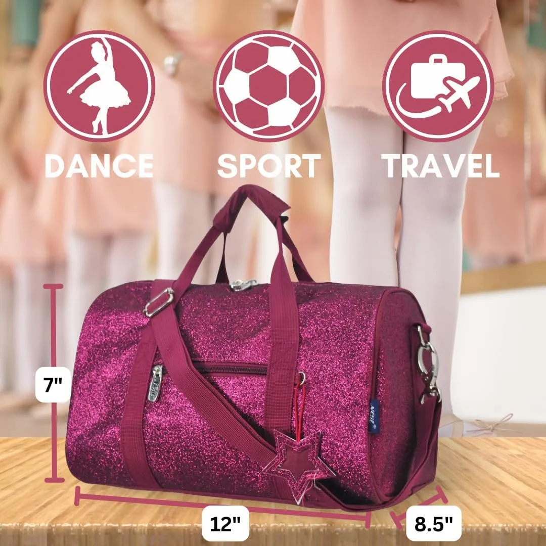 NGIL Mini Super Star Duffle Bag for Dance, Sports, Ballet, Tumbling, and Gymnastic – Glitter Cheer with Shoulder Strap and Pockets (Glitter-Hot Pink, Small)