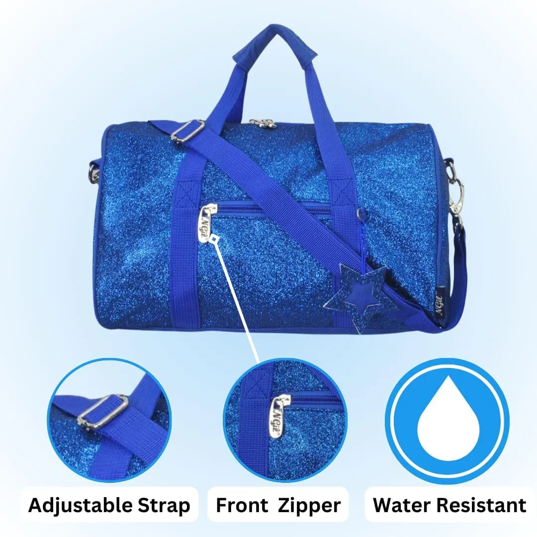NGIL Mini Super Star Duffle Bag for Dance, Sports, Ballet, Tumbling, and Gymnastic – Glitter Cheer with Shoulder Strap and Pockets (Glitter-Royal, Small)