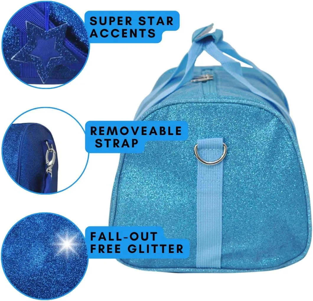 NGIL Mini Super Star Duffle Bag for Dance, Sports, Ballet, Tumbling, and Gymnastic – Glitter Cheer with Shoulder Strap and Pockets (Glitter-Royal, Small)