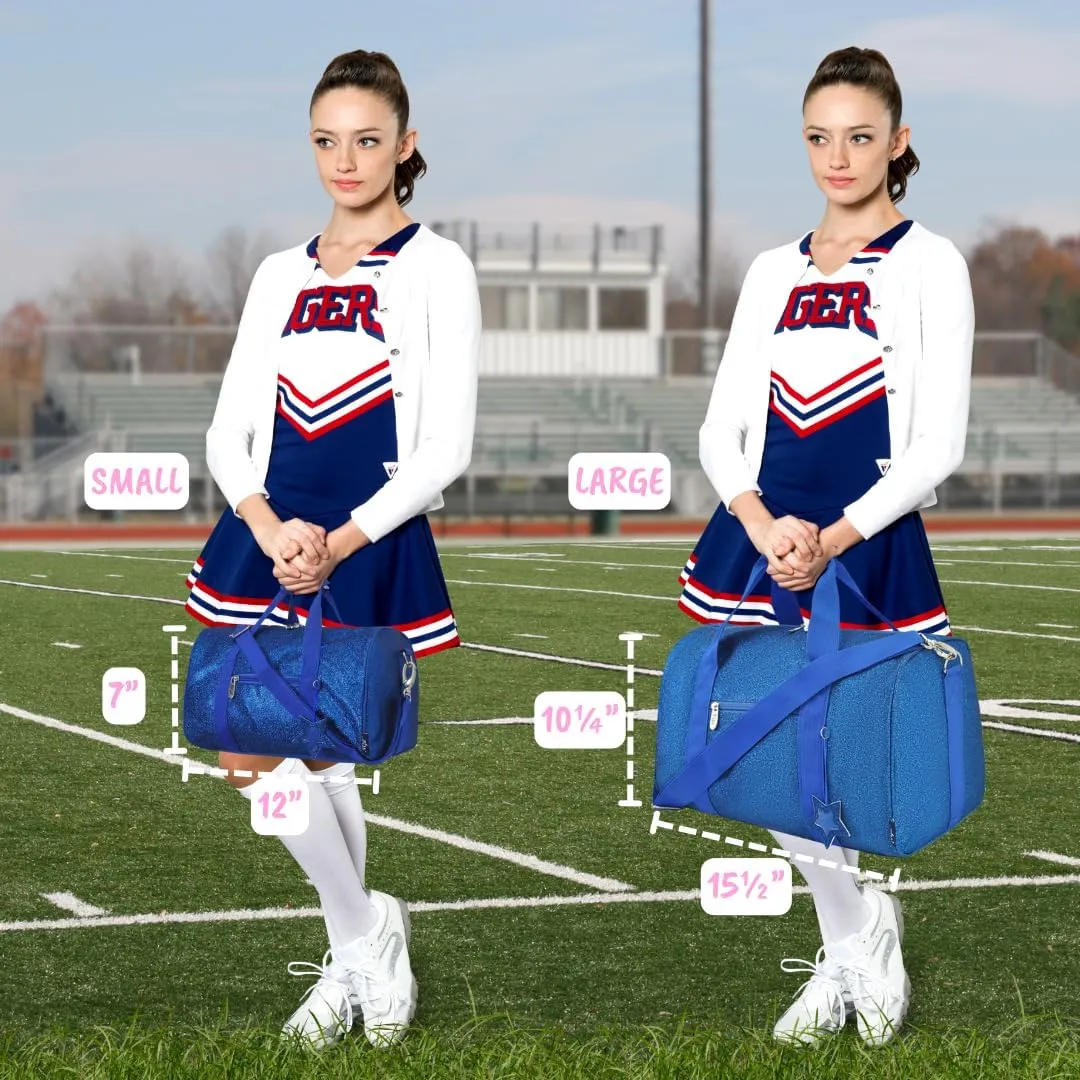 NGIL Mini Super Star Duffle Bag for Dance, Sports, Ballet, Tumbling, and Gymnastic – Glitter Cheer with Shoulder Strap and Pockets (Glitter-Royal, Small)