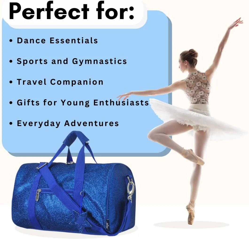 NGIL Mini Super Star Duffle Bag for Dance, Sports, Ballet, Tumbling, and Gymnastic – Glitter Cheer with Shoulder Strap and Pockets (Glitter-Royal, Small)