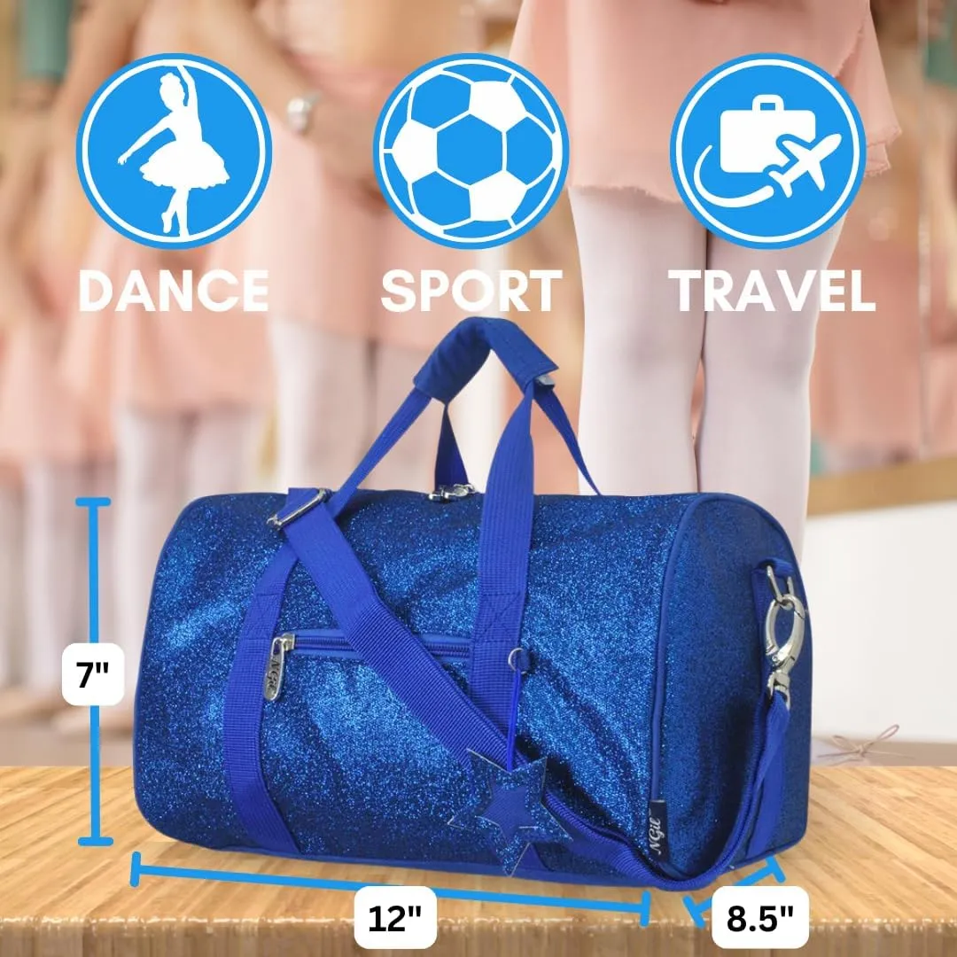 NGIL Mini Super Star Duffle Bag for Dance, Sports, Ballet, Tumbling, and Gymnastic – Glitter Cheer with Shoulder Strap and Pockets (Glitter-Royal, Small)