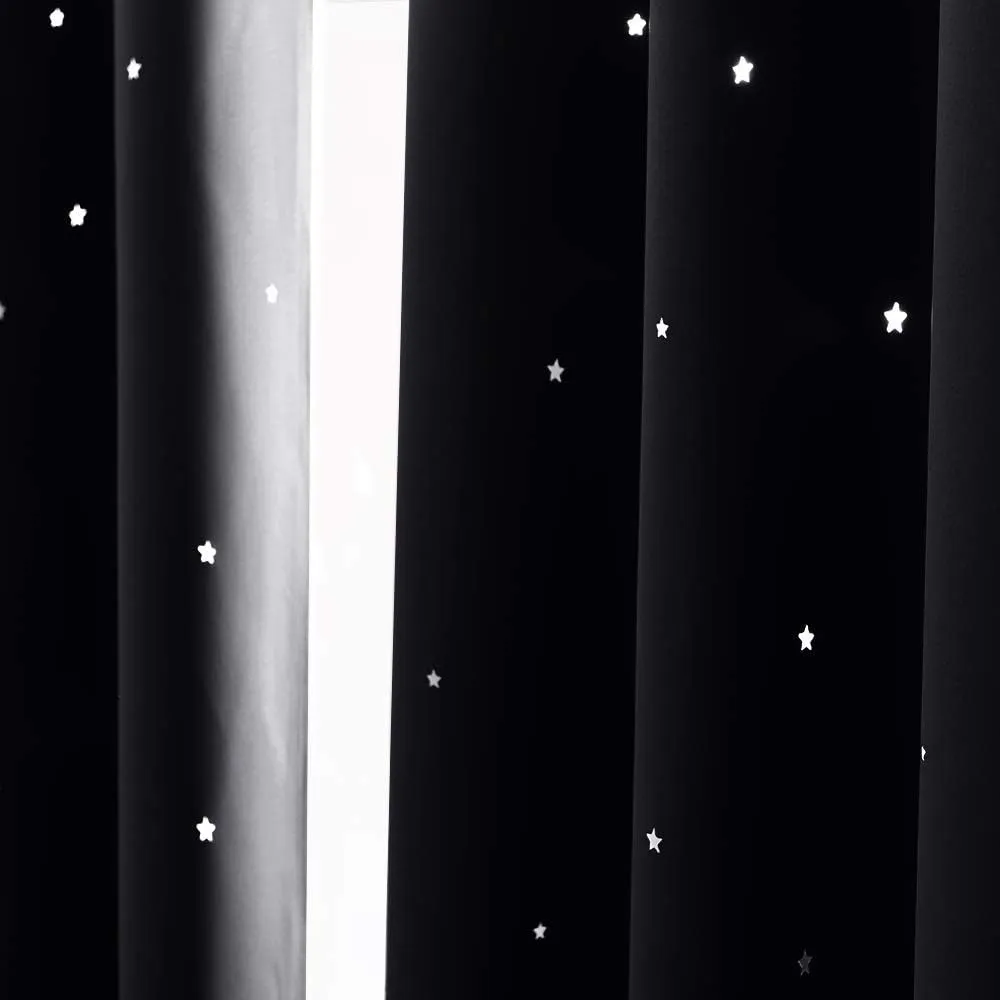 NICETOWN Star Curtains for Girl's Room - Nursery Essential Laser Cutting Star Black Out Curtains for Dorm Room (Double Panels for Halloween Decor, 52 Wide x 63 Inch Long)