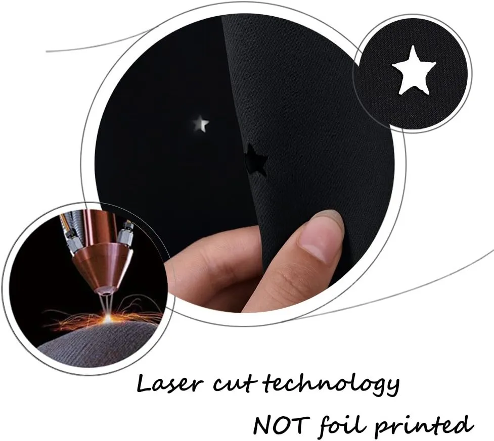 NICETOWN Star Curtains for Girl's Room - Nursery Essential Laser Cutting Star Black Out Curtains for Dorm Room (Double Panels for Halloween Decor, 52 Wide x 63 Inch Long)