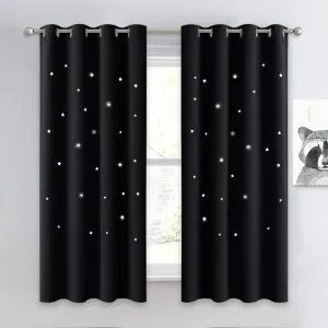 NICETOWN Star Curtains for Girl's Room - Nursery Essential Laser Cutting Star Black Out Curtains for Dorm Room (Double Panels for Halloween Decor, 52 Wide x 63 Inch Long)