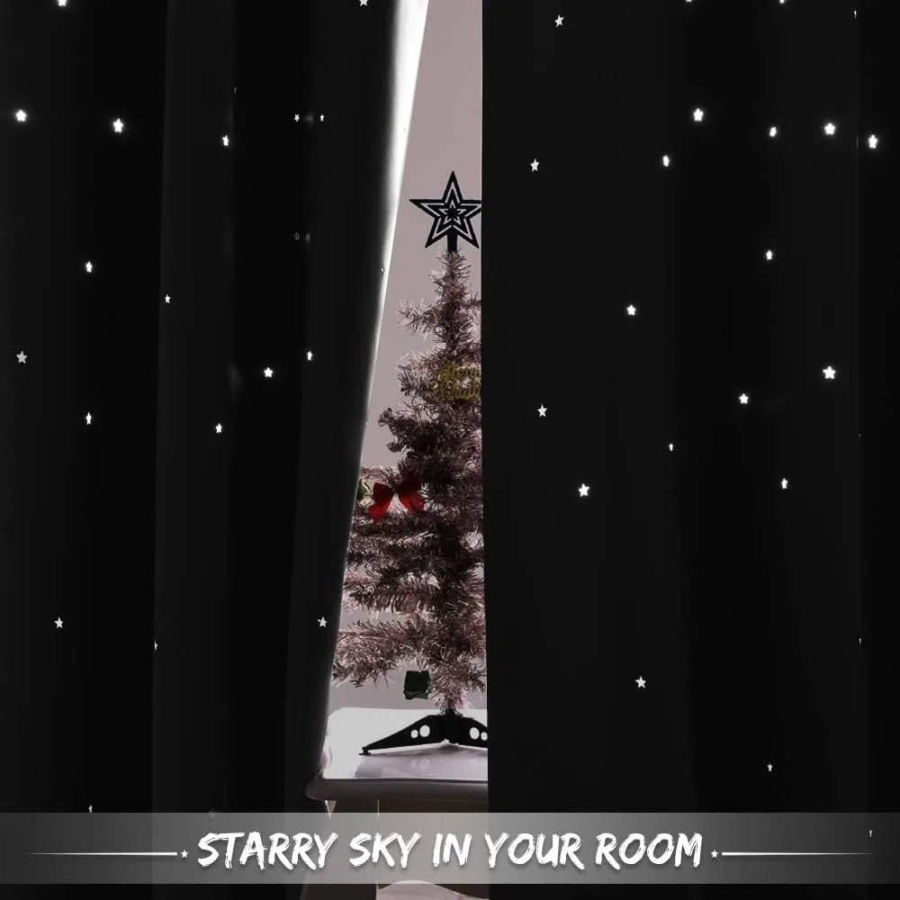 NICETOWN Star Curtains for Girl's Room - Nursery Essential Laser Cutting Star Black Out Curtains for Dorm Room (Double Panels for Halloween Decor, 52 Wide x 63 Inch Long)
