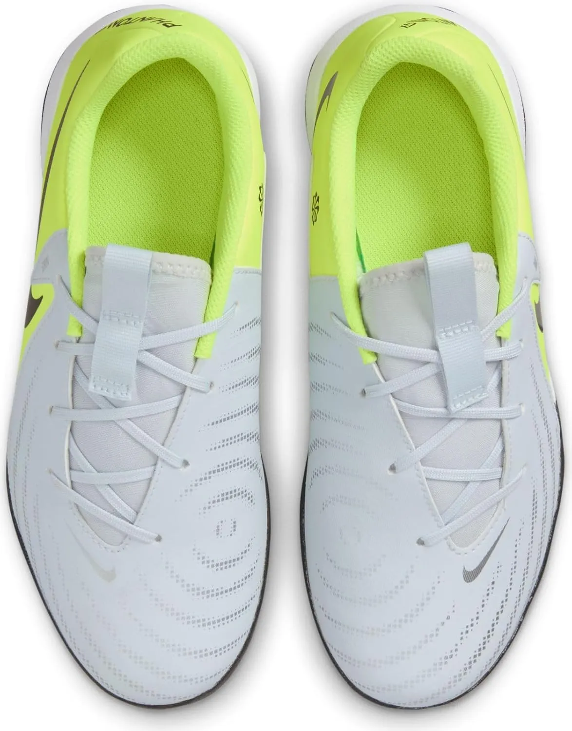 Nike Jr. Phantom GX 2 Academy Little/Big Kids' IC Soccer Shoes (FJ2609-003, Metallic Silver/Volt/Black)