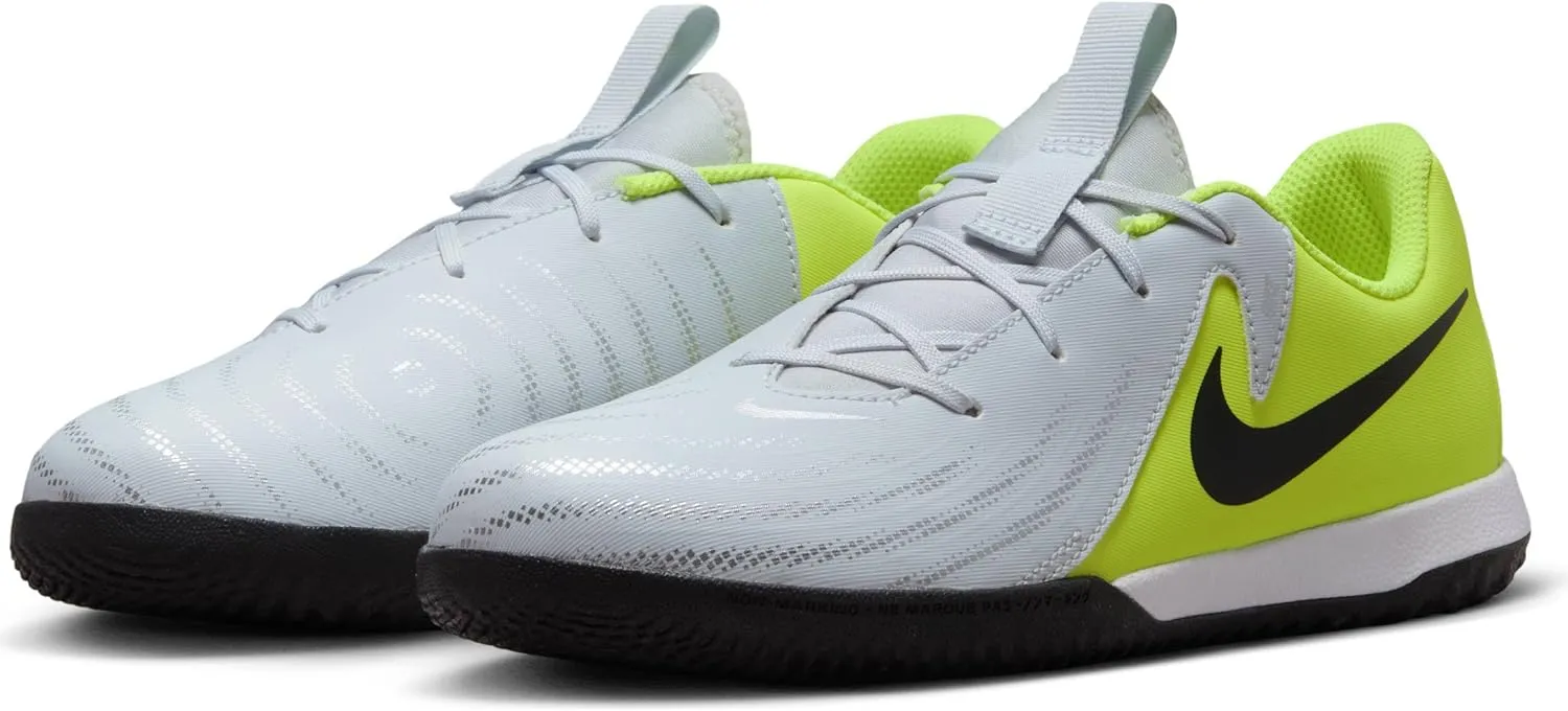 Nike Jr. Phantom GX 2 Academy Little/Big Kids' IC Soccer Shoes (FJ2609-003, Metallic Silver/Volt/Black)