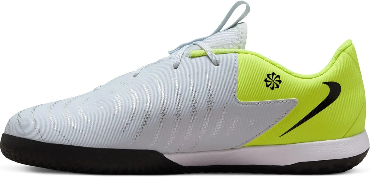 Nike Jr. Phantom GX 2 Academy Little/Big Kids' IC Soccer Shoes (FJ2609-003, Metallic Silver/Volt/Black)