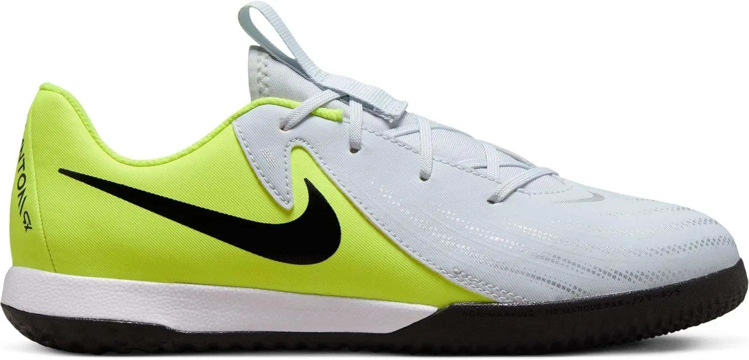 Nike Jr. Phantom GX 2 Academy Little/Big Kids' IC Soccer Shoes (FJ2609-003, Metallic Silver/Volt/Black)