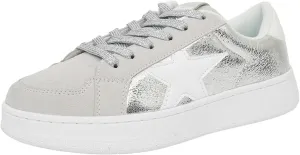 Niluber Star Sneakers for Women Low Top Comfortable Cushioned White Gold Sliver Leopard Platform Sneakers Lace Up Red Glitter Platform Party Shoes