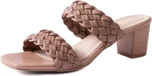 N.N.G Women Heels Sandals Braided Block Nude Summer Chunky Square Leather Woven Comfort Strappy Dress Casual Pumps Mules