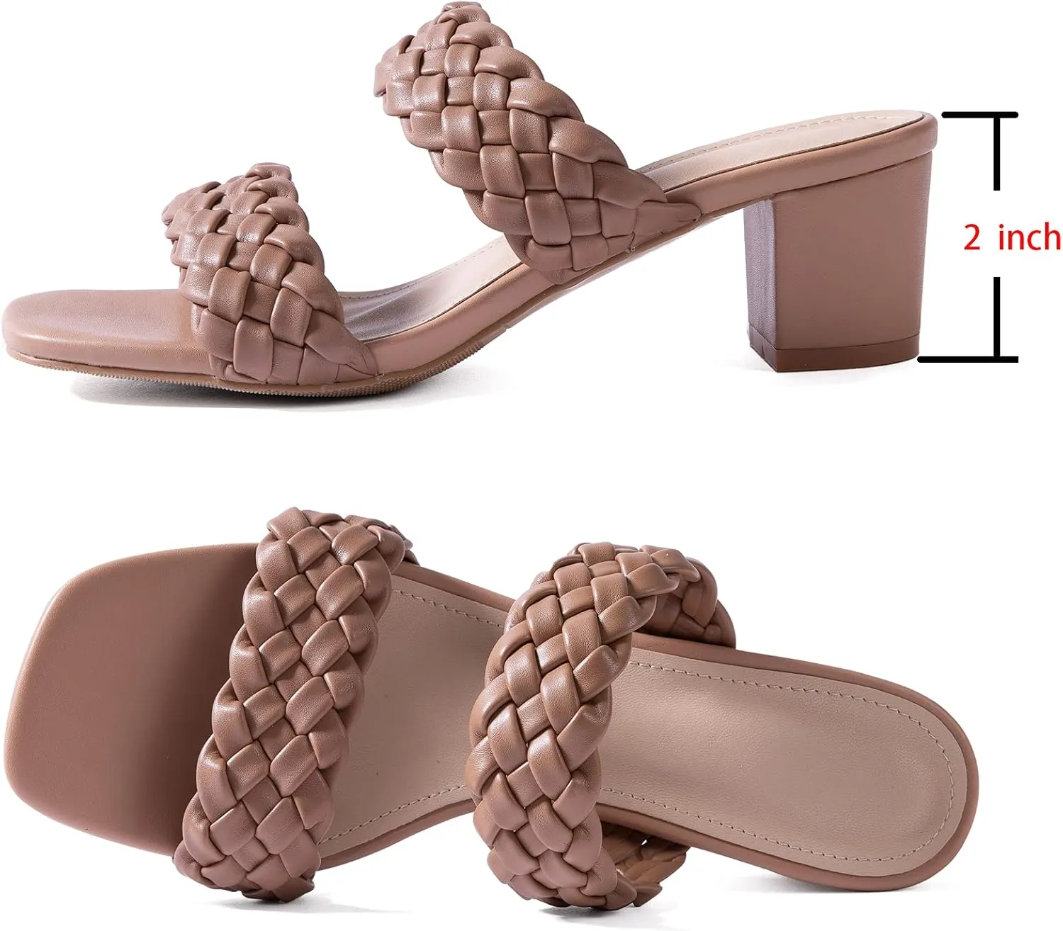 N.N.G Women Heels Sandals Braided Block Nude Summer Chunky Square Leather Woven Comfort Strappy Dress Casual Pumps Mules