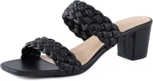 N.N.G Women Heels Sandals Braided Block Nude Summer Chunky Square Leather Woven Comfort Strappy Dress Casual Pumps Mules