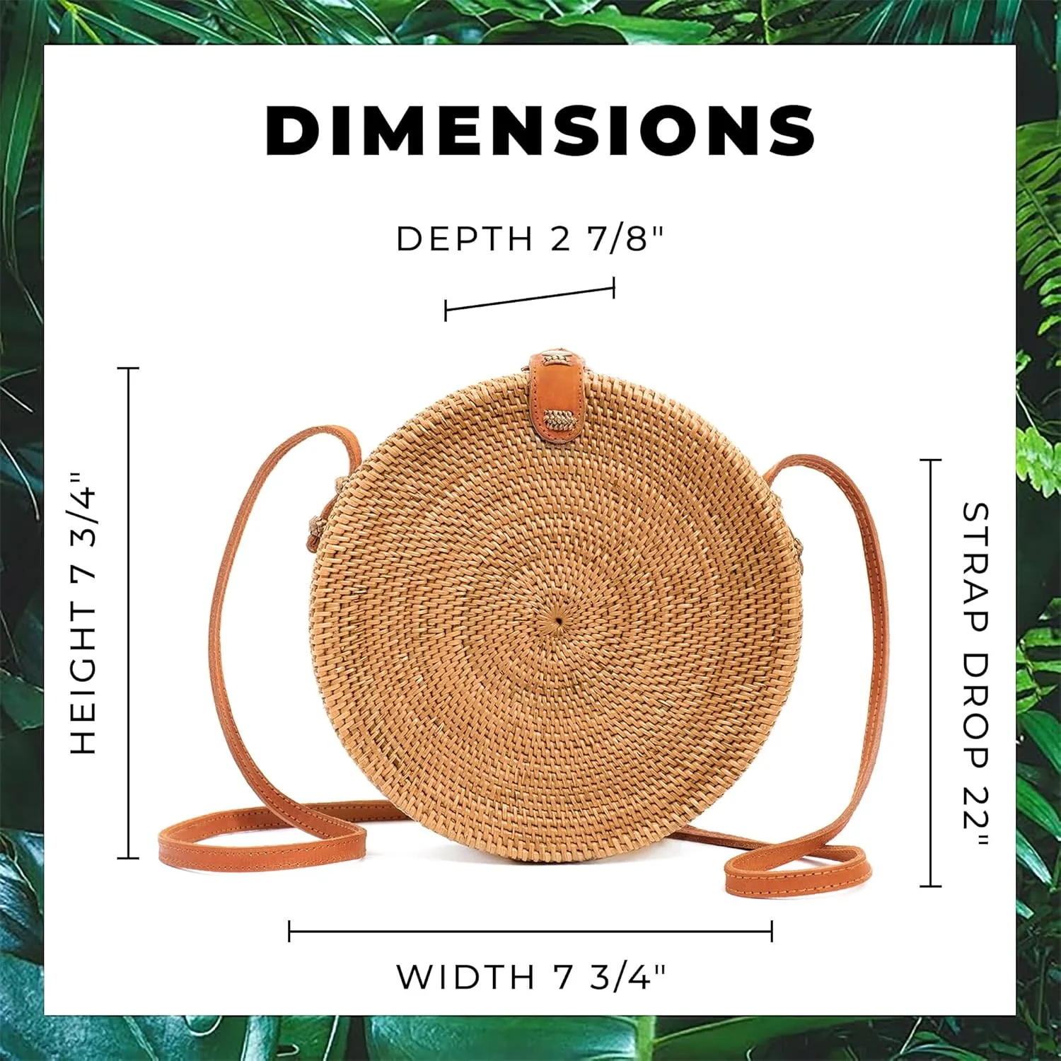 Novum Crafts Round Rattan Bag for Women - Handmade Ata Wicker Woven Purse - Circle, Square, Oval Brown Straw Boho Bags