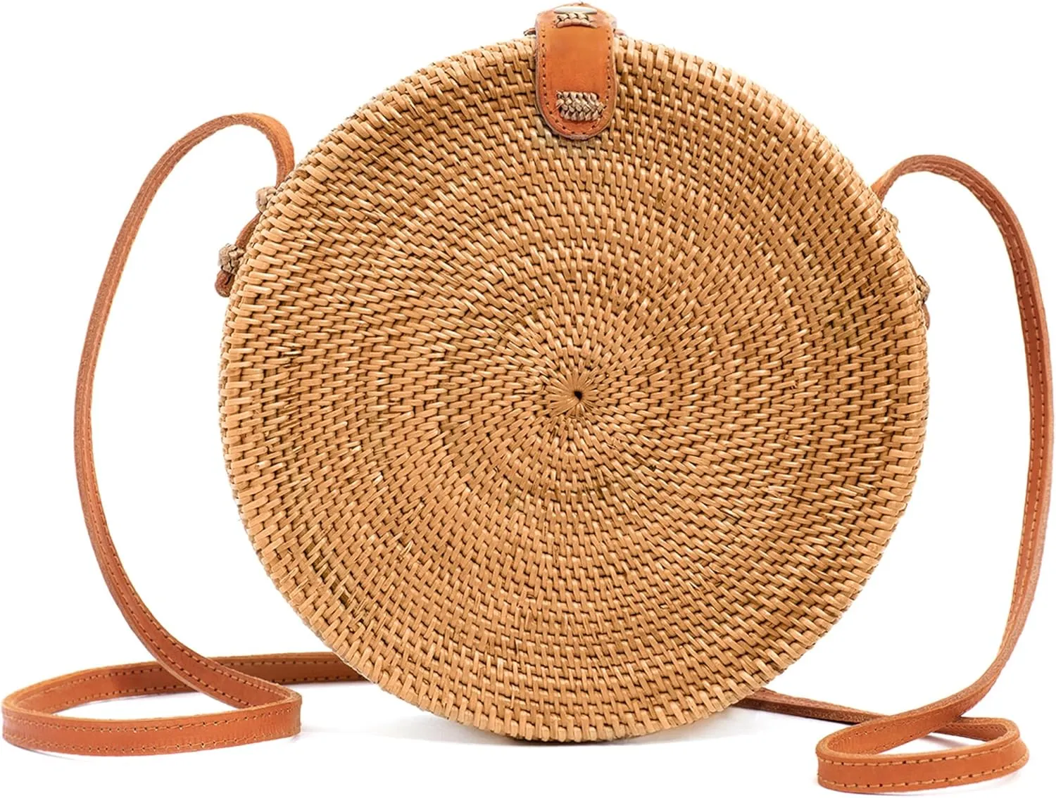 Novum Crafts Round Rattan Bag for Women - Handmade Ata Wicker Woven Purse - Circle, Square, Oval Brown Straw Boho Bags