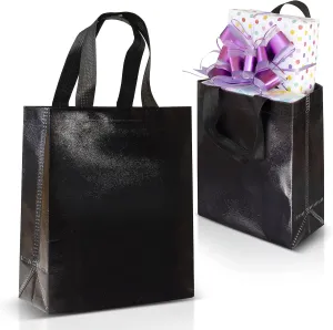 Nush Nush Black Gift Bags Medium Size– Set of 12 Shiny Black Reusable Gift Bags With Handles - Ideal As Durable Goodie Bags, Birthday Gift Bags in Bulk, Party Favor Bags, Goody Bags – 8Wx4Dx10H Size