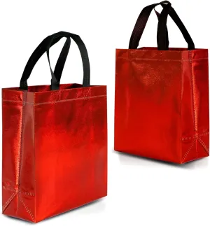 Nush Nush Red Gift Bags Medium Size – Set of 12 Shiny Red Reusable Gift Bags With Handles - Gift Bags Bulk, Goodie Bags, Christmas Gift Bags, Party Favor Bags, Goody Bags, Birthday Bags– 8Wx4Dx10H