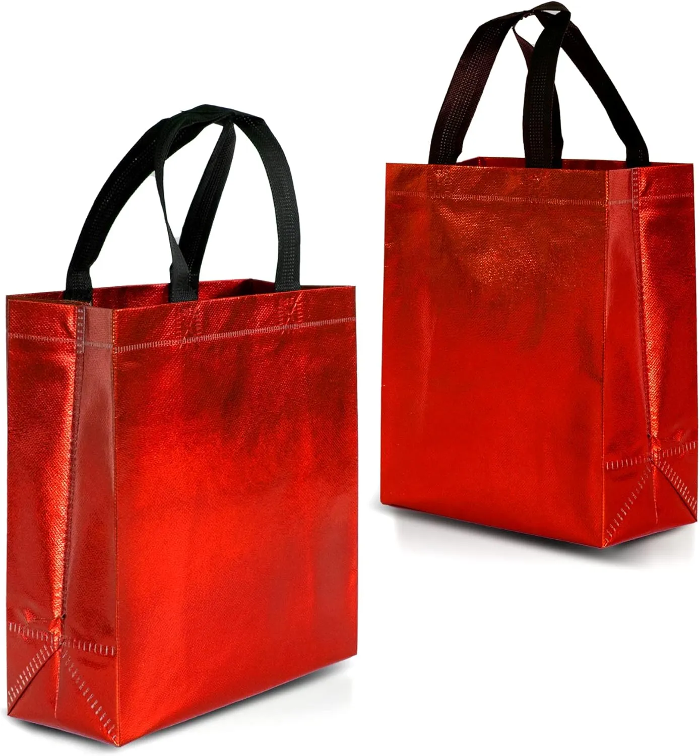 Nush Nush Red Gift Bags Medium Size – Set of 12 Shiny Red Reusable Gift Bags With Handles - Gift Bags Bulk, Goodie Bags, Christmas Gift Bags, Party Favor Bags, Goody Bags, Birthday Bags– 8Wx4Dx10H